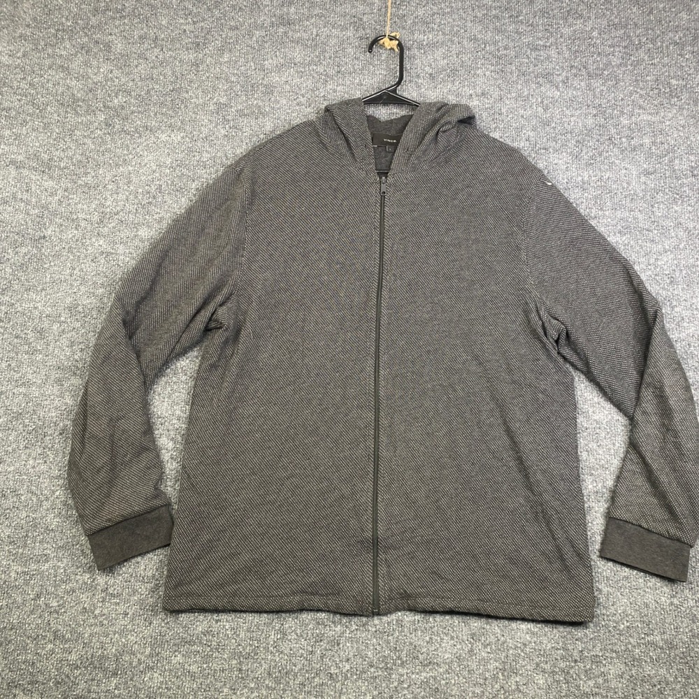 Vince Mens Charcoal Gray Micro Pattern Full Zip Hoodie Sweater M59789908 Size L